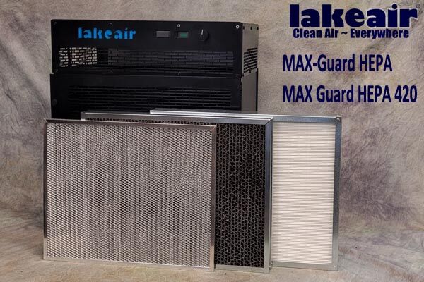 MAX-Guard HEPA and HEPA 420 shown with pre-filter, carbon filter, and True HEPA filter